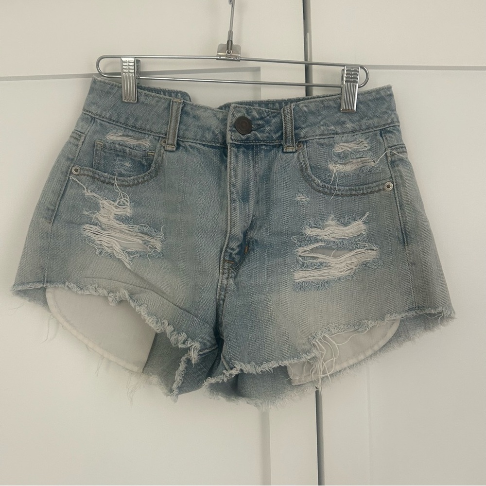 American Eagle Outfitters Blue Distressed Jean Shorts